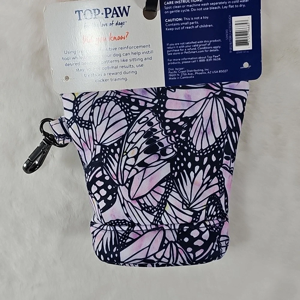 Top Paw Treat Training Dog Waste Bag Dispenser Waist Clip Obedience Butterfly